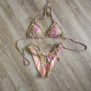 Floral Bikini Set - Pink and Green